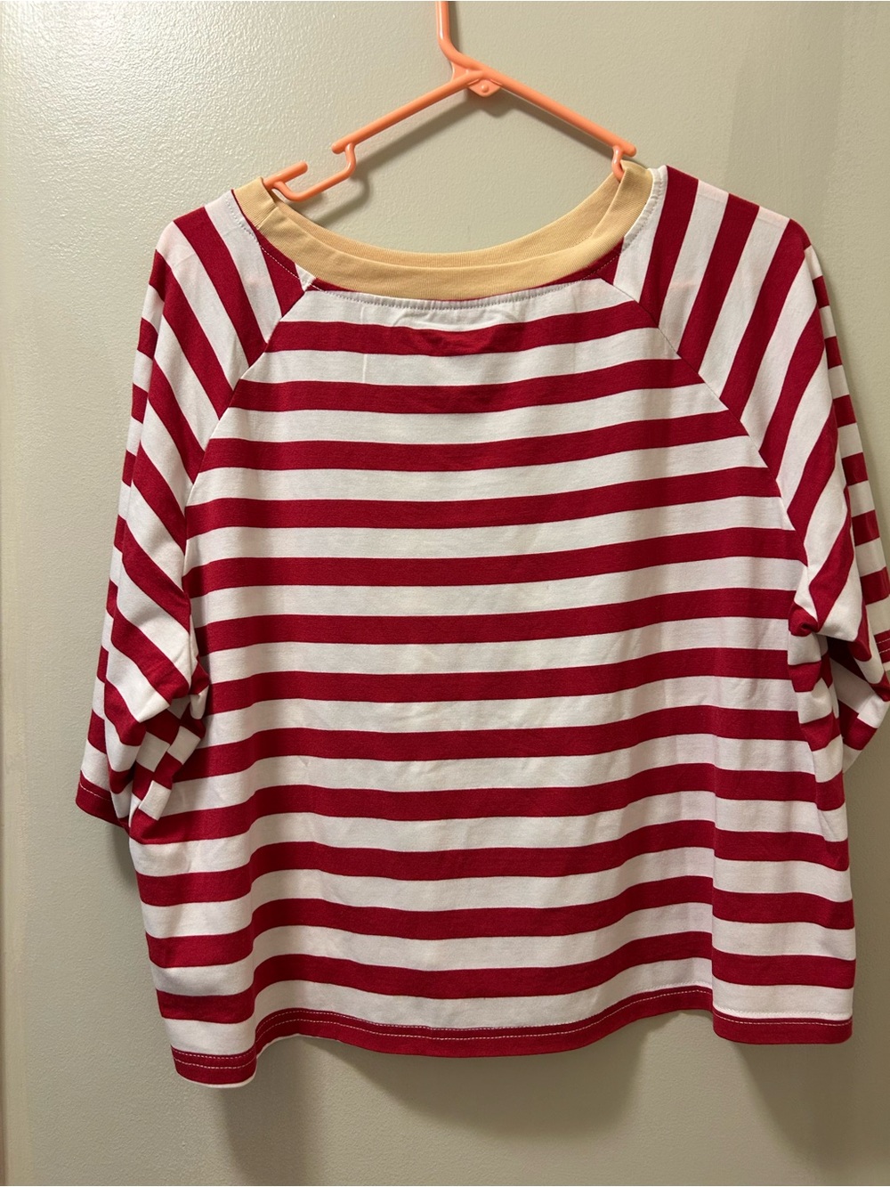 Striped Red and White Women’s Boatneck  oversized some what cropped Top